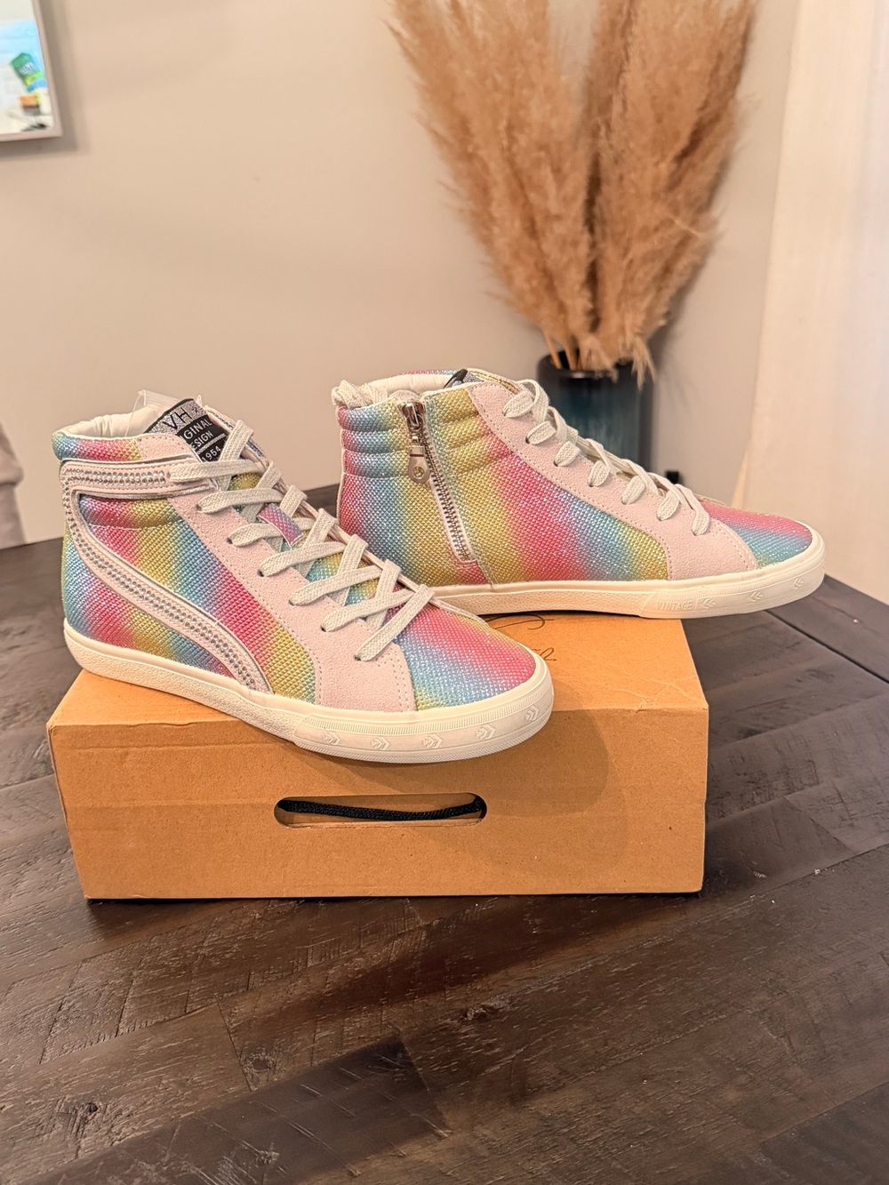 Vintage Havana Women’s Pastel Rainbow High-Top Sneakers - White Accents